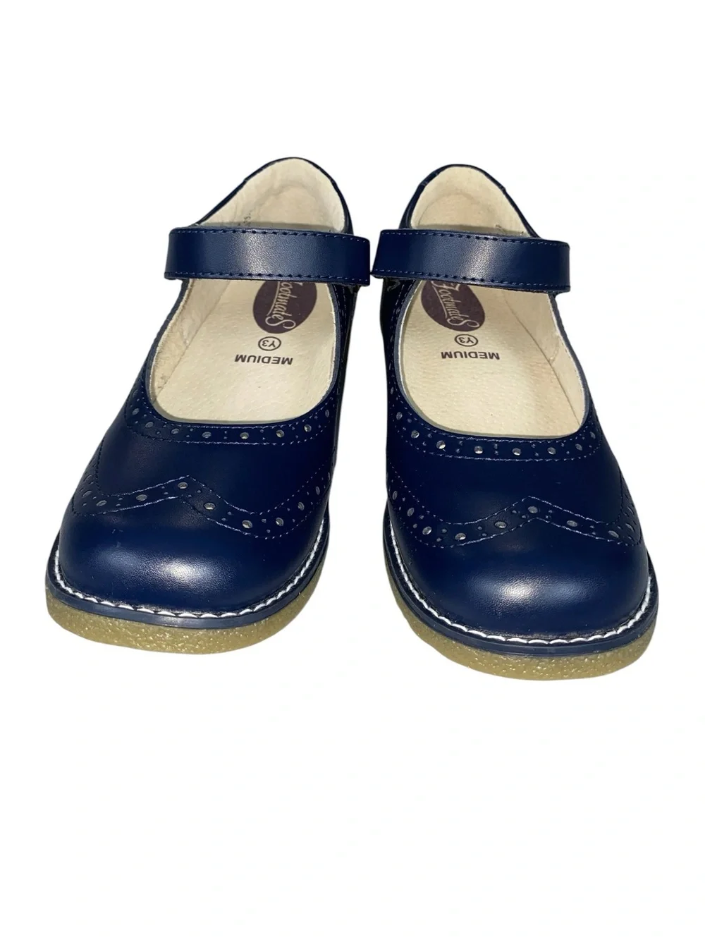 FootMates Lydia 2701 Mary Jane Girls Navy Size 3 Brogue Design Adjustable *NWOT